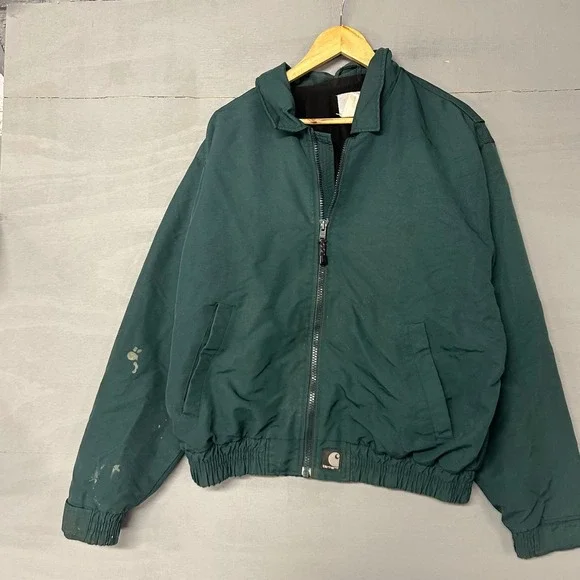 Carhartt Mens Vintage Duck Canvas Work Jacket Hunter Green Full Zip Distressed